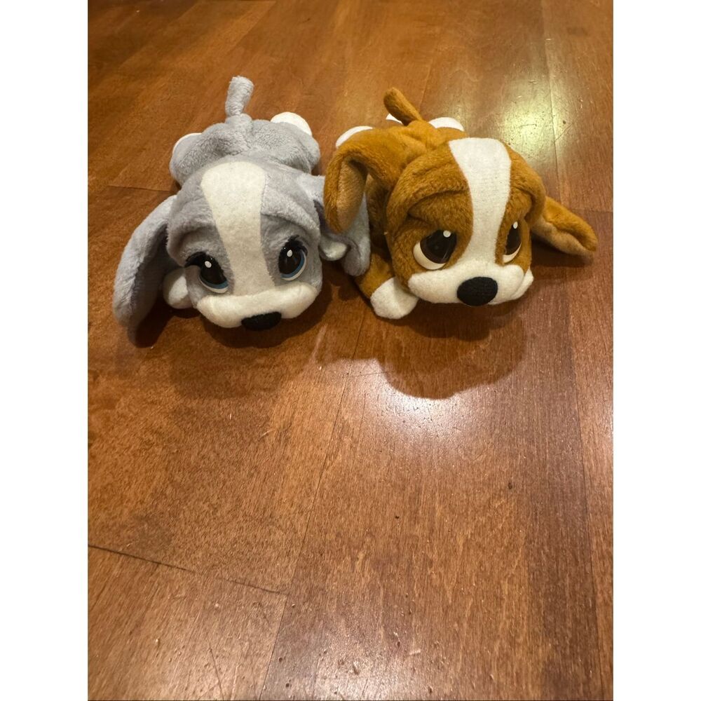 Vintage Applause Sad Sam Honey Beanbag Puppy Plush Lot of 2 Big Eye Dogs Tags